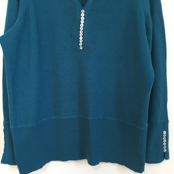 Susan Bristol 100% Merino Wool Blue Long Sleeve V-neck  Tight Knit Sweater - Picture 4 of 15